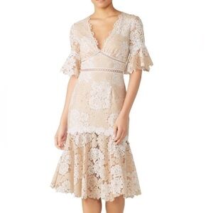 SAYLOR Maggy Cream Floral Lace Deep V-Neck Dress Size Small
